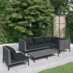 6 Piece Garden Lounge Set with Cushions Poly Rattan Dark Grey