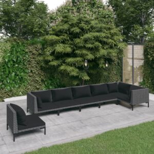 7 Piece Garden Lounge Set with Cushions Poly Rattan Dark Grey