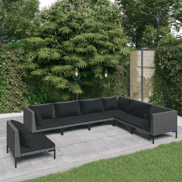 7 Piece Garden Lounge Set with Cushions Poly Rattan Dark Grey