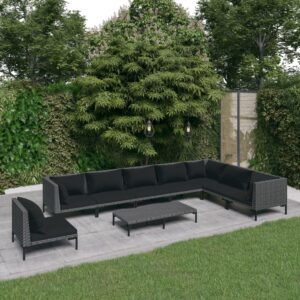 9 Piece Garden Lounge Set with Cushions Poly Rattan Dark Grey