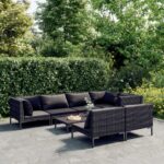 8 Piece Garden Lounge Set with Cushions Poly Rattan Dark Grey