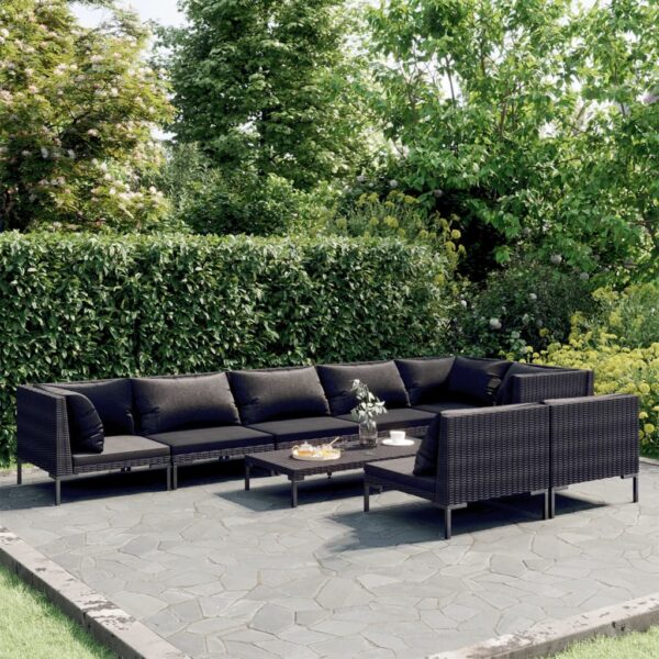 9 Piece Garden Lounge Set with Cushions Poly Rattan Dark Grey