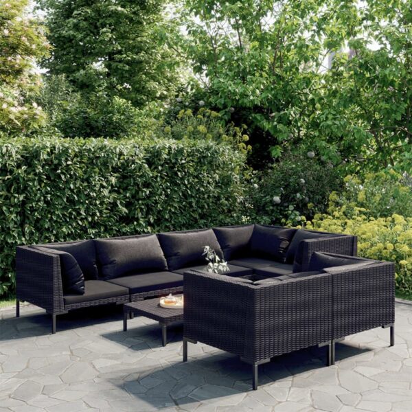 8 Piece Garden Lounge Set with Cushions Poly Rattan Dark Grey