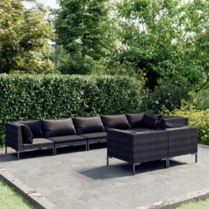 8 Piece Garden Lounge Set with Cushions Poly Rattan Dark Grey