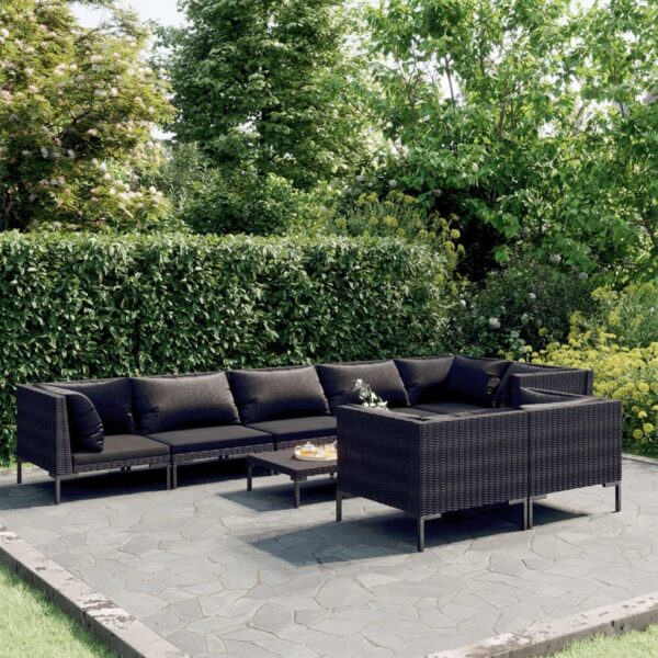 9 Piece Garden Lounge Set with Cushions Poly Rattan Dark Grey