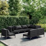 8 Piece Garden Lounge Set with Cushions Poly Rattan Dark Grey