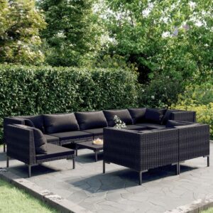 10 Piece Garden Lounge Set with Cushions Poly Rattan Dark Grey