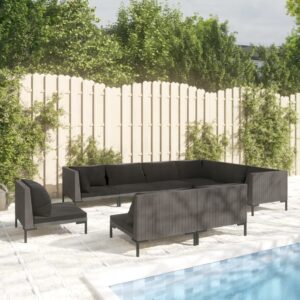 9 Piece Garden Lounge Set with Cushions Poly Rattan Dark Grey