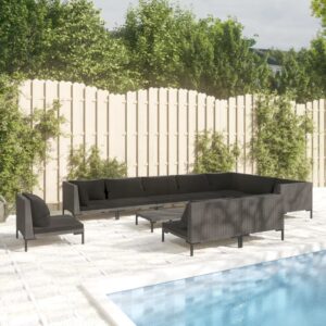 11 Piece Garden Lounge Set with Cushions Poly Rattan Dark Grey