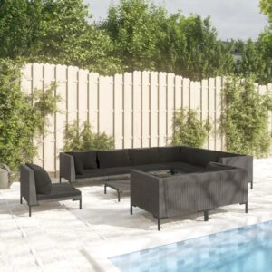 10 Piece Garden Lounge Set with Cushions Poly Rattan Dark Grey