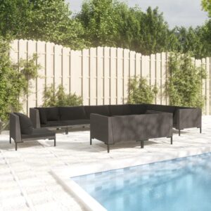 10 Piece Garden Lounge Set with Cushions Poly Rattan Dark Grey