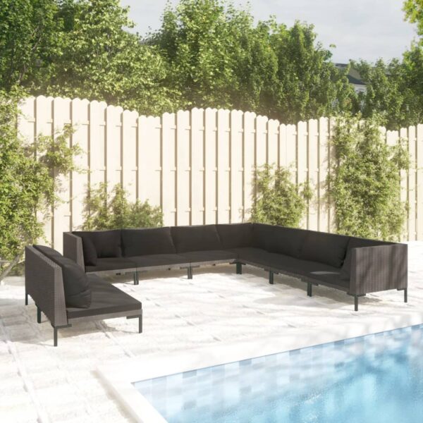 9 Piece Garden Lounge Set with Cushions Poly Rattan Dark Grey