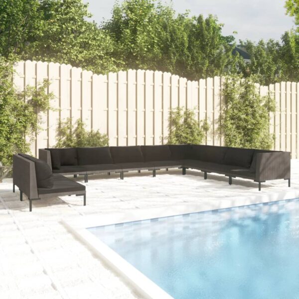 10 Piece Garden Lounge Set with Cushions Poly Rattan Dark Grey