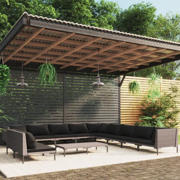 12 Piece Garden Lounge Set with Cushions Poly Rattan Dark Grey