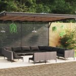 13 Piece Garden Lounge Set with Cushions Poly Rattan Dark Grey