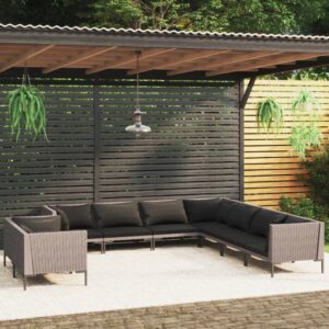 9 Piece Garden Lounge Set with Cushions Poly Rattan Dark Grey