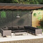 10 Piece Garden Lounge Set with Cushions Poly Rattan Dark Grey