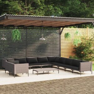 12 Piece Garden Lounge Set with Cushions Poly Rattan Dark Grey