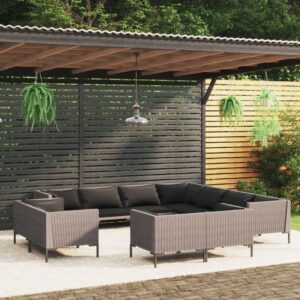 11 Piece Garden Lounge Set with Cushions Poly Rattan Dark Grey