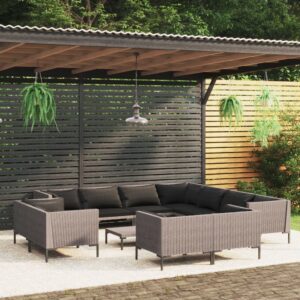 12 Piece Garden Lounge Set with Cushions Poly Rattan Dark Grey