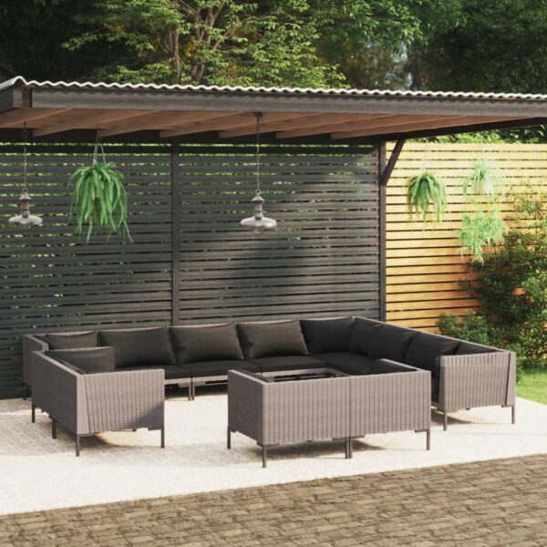 12 Piece Garden Lounge Set with Cushions Poly Rattan Dark Grey