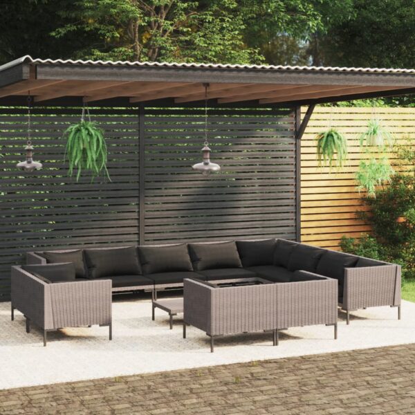 13 Piece Garden Lounge Set with Cushions Poly Rattan Dark Grey