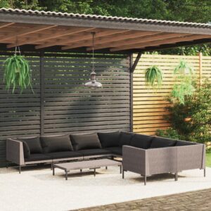 9 Piece Garden Lounge Set with Cushions Poly Rattan Dark Grey