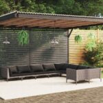 9 Piece Garden Lounge Set with Cushions Poly Rattan Dark Grey