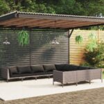 10 Piece Garden Lounge Set with Cushions Poly Rattan Dark Grey