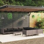 11 Piece Garden Lounge Set with Cushions Poly Rattan Dark Grey