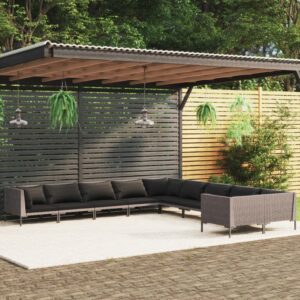 10 Piece Garden Lounge Set with Cushions Poly Rattan Dark Grey