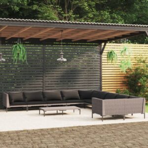 11 Piece Garden Lounge Set with Cushions Poly Rattan Dark Grey