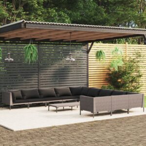 12 Piece Garden Lounge Set with Cushions Poly Rattan Dark Grey