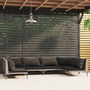 6 Piece Garden Lounge Set with Cushions Poly Rattan Dark Grey