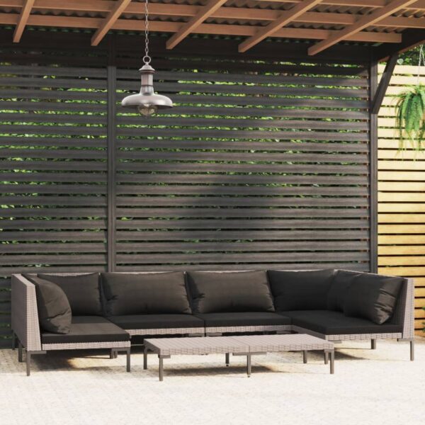 7 Piece Garden Lounge Set with Cushions Poly Rattan Dark Grey