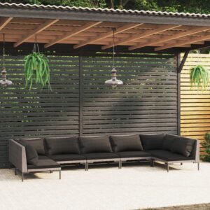 7 Piece Garden Lounge Set with Cushions Poly Rattan Dark Grey