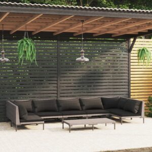 8 Piece Garden Lounge Set with Cushions Poly Rattan Dark Grey