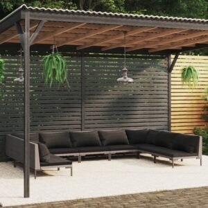 9 Piece Garden Lounge Set with Cushions Poly Rattan Dark Grey