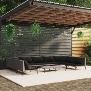 10 Piece Garden Lounge Set with Cushions Poly Rattan Dark Grey