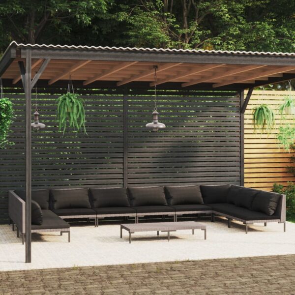 11 Piece Garden Lounge Set with Cushions Poly Rattan Dark Grey