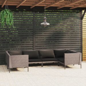 6 Piece Garden Lounge Set with Cushions Poly Rattan Dark Grey