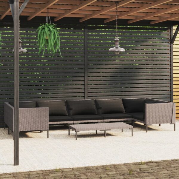 8 Piece Garden Lounge Set with Cushions Poly Rattan Dark Grey