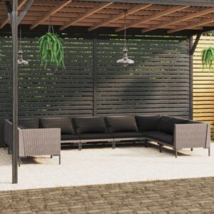 9 Piece Garden Lounge Set with Cushions Poly Rattan Dark Grey