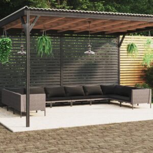 10 Piece Garden Lounge Set with Cushions Poly Rattan Dark Grey