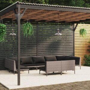 9 Piece Garden Lounge Set with Cushions Poly Rattan Dark Grey