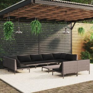 10 Piece Garden Lounge Set with Cushions Poly Rattan Dark Grey