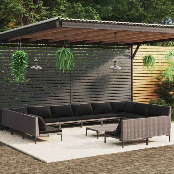 13 Piece Garden Lounge Set with Cushions Poly Rattan Dark Grey