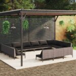 13 Piece Garden Lounge Set with Cushions Poly Rattan Dark Grey