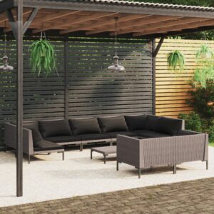 10 Piece Garden Lounge Set with Cushions Poly Rattan Dark Grey