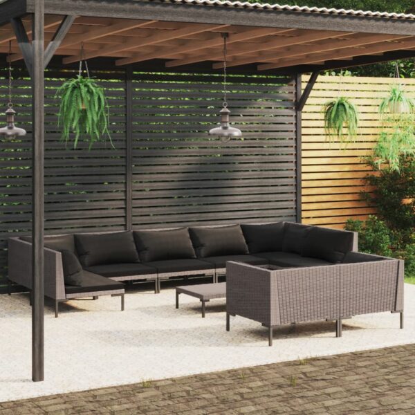 10 Piece Garden Lounge Set with Cushions Poly Rattan Dark Grey